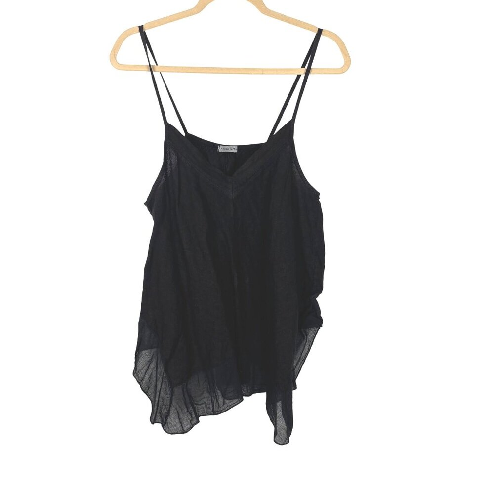 Angela Mara XL Black Italian Linen Asymmetrical Hem Sleeveless Top Lagenlook Lag